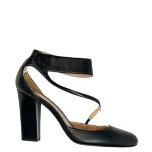 Emporio Armani Black Leather Mary Jane Pumps High Heels size 37,5 US 7,5 Italy